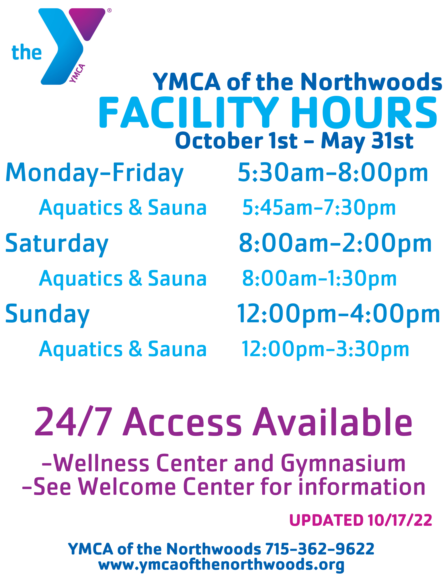 Schedules - YMCA of the Northwoods Schedules - YMCA of the Northwoods