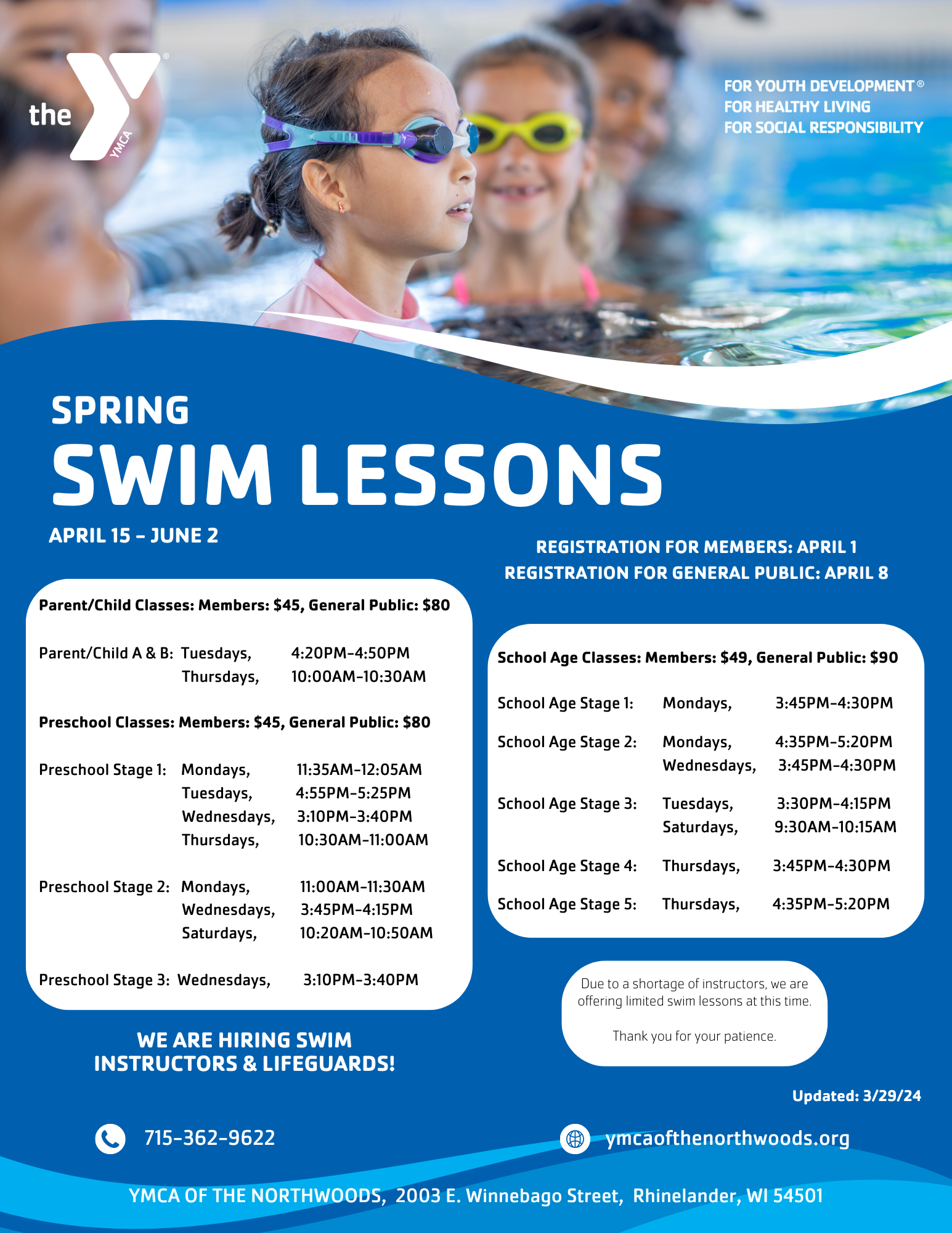 Schedules YMCA of the Northwoods